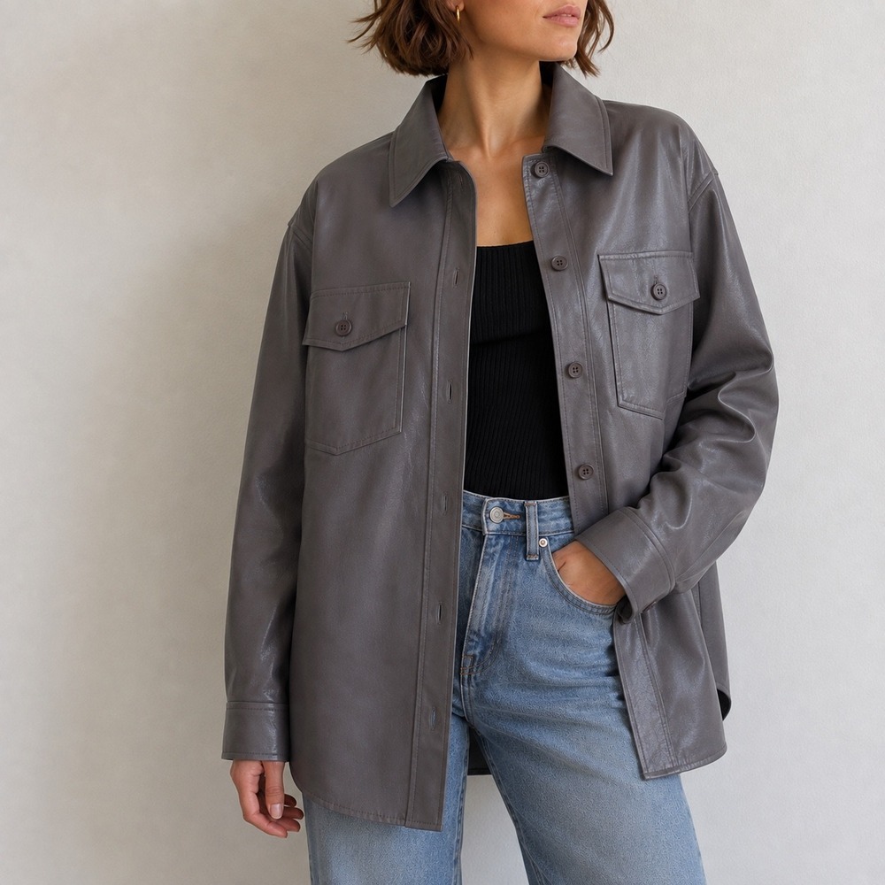 Wilfred Charcoal Grey Ganna Vegan Leather Shirt Jacket Small Minimalist